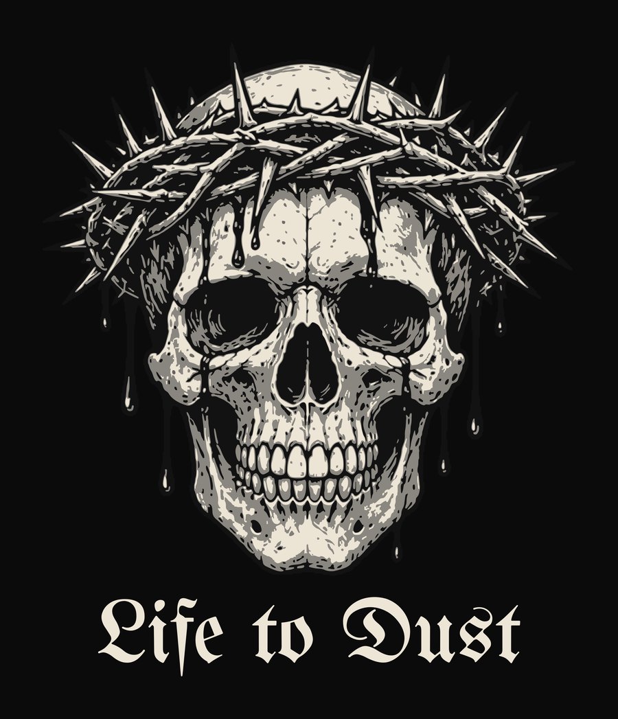 A skull wearing a crown of thorns